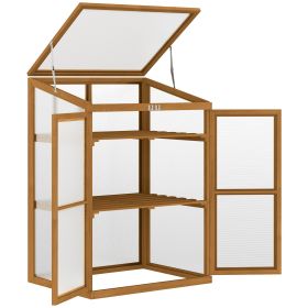 Wooden Cold Frame Greenhouse Small Mini Planter Box, 30" L x 24" W x 44" H, Brown