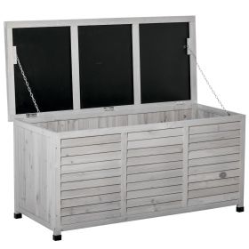 75 Gallon Deck Storage Box Wooden Outdoor Furniture Aerating Gap Weather-Resistant Gray