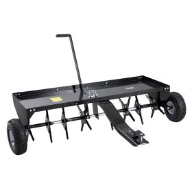 Tow Behind Plug Aerator, 48-Inch Tow Behind Lawn Plug Aerator with Universal Hitch, Pull Behind Aerator with Iron Spikes Alternately Arranged