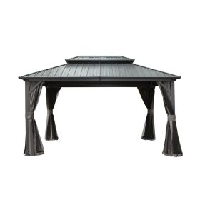10' X 12' Hardtop Gazebo, Aluminum Metal Gazebo with Galvanized Steel Double Roof Canopy, Curtain and Netting, Permanent Gazebo Pavilion for Pati