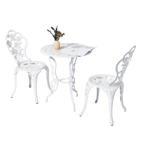 3 PCS Outdoor Bistro Set, All-Weather Cast Aluminum Rose Bistro Table and Chairs Set of 2, Patio Bistro Set for Backyard, Garden, Balcony(White)
