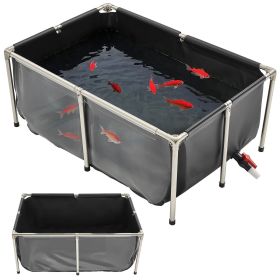 Canvas Fish Pond, 126.8 Gal Above Ground Fish Pond, PVC Koi Tank with Clear Viewing Panel