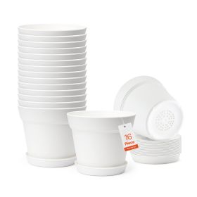 Plastic Plant Pots, 16 Packs 6 in Durable Planters, Lightweight Nursery Pots with Drainage Holes & Detachable Saucers