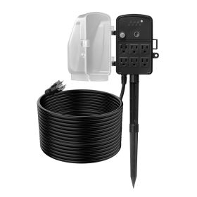 Outdoor Power Stake, 50FT Extension Cord, Outdoor Power Strip Weatherproof with Cover, Remote Control Dusk to Dawn Light Timer Waterproof, 6 Outl