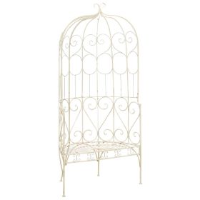 Garden Bench Antique White Wrought Iron Medium Decorative Inlays