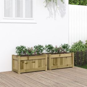 Garden Planter Set of 2 Pinewood Brown Treated Pine Wood Medium
