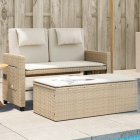Garden Bench Beige PE rattan, powder-coated steel, polyester Medium