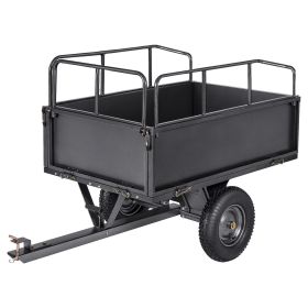 Garden Utility Trailer, 17 Cu. Ft & 600lbs Capacity, ATV UTV Hauling Trailer, Tow Behind Steel Dump Cart with 16" Tires, Hand Pull or Foot Pedal