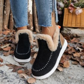 Fleece-lined Thick Plush Boots Warm Sewing Flat Cotton Shoes Winter Ankle Boot (Option: Black-38)