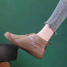 New Flat Snow Boots Winter Warm Non-slip Cotton Shoes Fashion Casual Waterproof Plush Ankle Boots (Option: Khaki-35.)