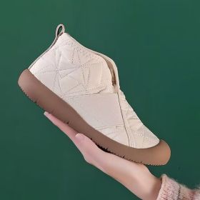 New Flat Snow Boots Winter Warm Non-slip Cotton Shoes Fashion Casual Waterproof Plush Ankle Boots (Option: Beige-35.)