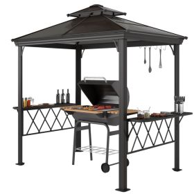 Outside Porch BBQ Cooking Pergola Canopy With 6 Hooks For Utensils And Double Venting Roof, Coffee (Option: COFFEE)