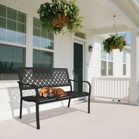 Outdoor Garden Bench with Anti-Rust Metal Powder Coated Frame, Patio Bench for Front Porch Park (Color: BLACK)