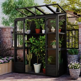 78-inch Wooden Greenhouse Cold Frame with 4 Independent Skylights and 2 Folding Middle Shelves, Walk-in Outdoor Greenhouse (Color: BLACK, Material: Wood)