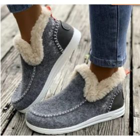 Fleece-lined Thick Plush Boots Warm Sewing Flat Cotton Shoes Winter Ankle Boot (Option: Light Gray-40)