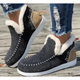 Fleece-lined Thick Plush Boots Warm Sewing Flat Cotton Shoes Winter Ankle Boot (Option: Dark Gray-43)
