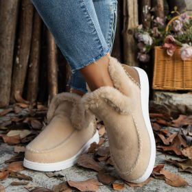 Fleece-lined Thick Plush Boots Warm Sewing Flat Cotton Shoes Winter Ankle Boot (Option: Khaki-43)