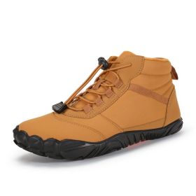 Fleece-lined Waterproof Snow Warm Breathable Couple High-top Casual Cotton Shoes (Option: Khaki-43)